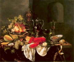 VERVALLEN Vruchtenstilleven met kreeft, by Abraham van Beijeren