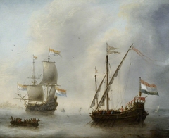 A Galley and a Man-of-War by Jacob Adriaensz Bellevois
