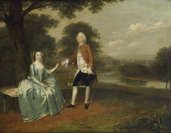 A Gentleman handing a Lady a Sprig of Honeysuckle by Arthur Devis