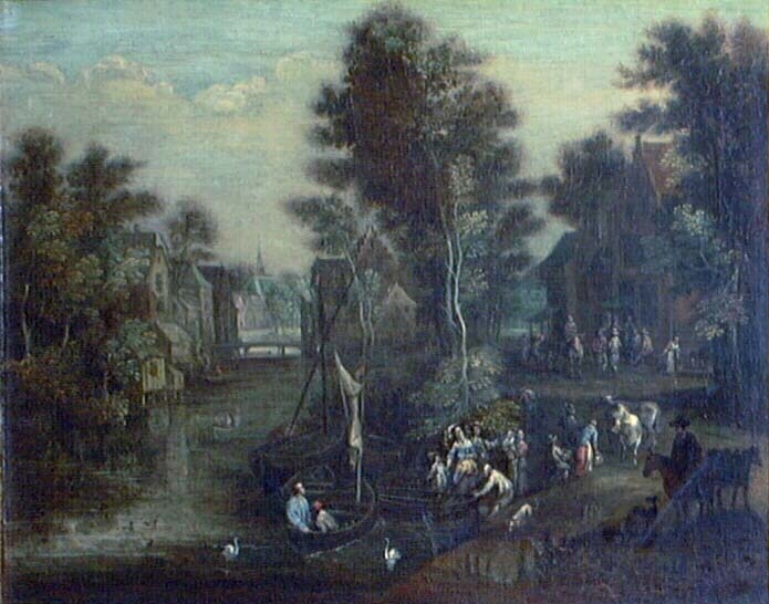 A Lady with Her Retinue beside a River