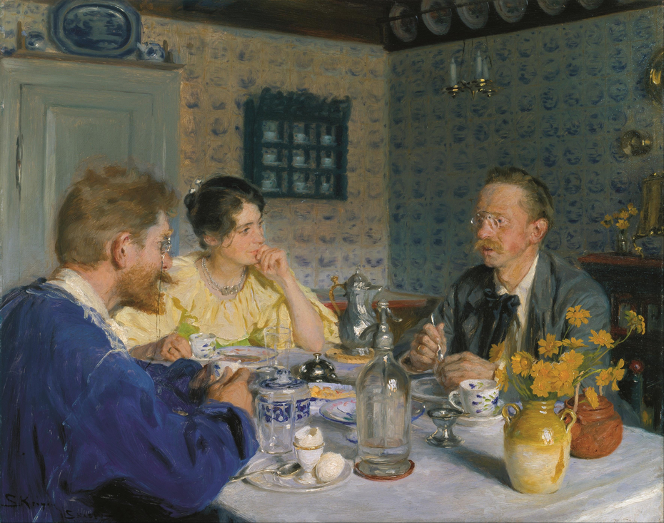 A luncheon. The artist, his wife and the writer Otto Benzon