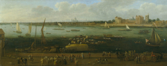 A Panoramic View of Lambeth Palace seen across the Thames with Figures in the Foreground and St. Paul's Cathedral in the Distance