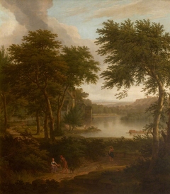 A River Landscape flanked by Trees by George Lambert