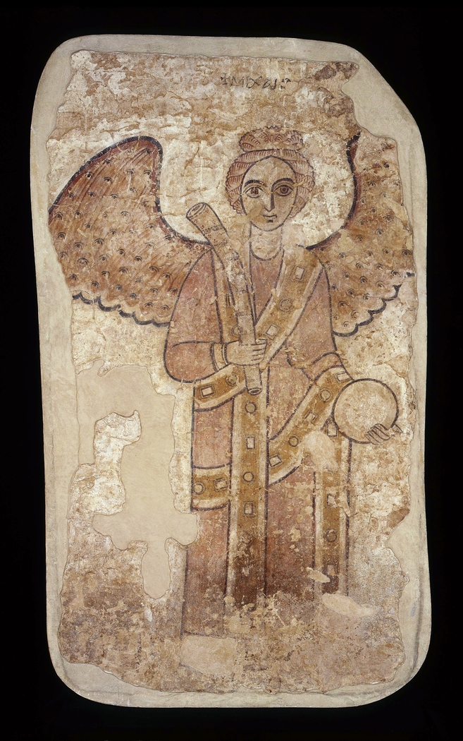 Archangel Michael with a horn trumpet and an orb