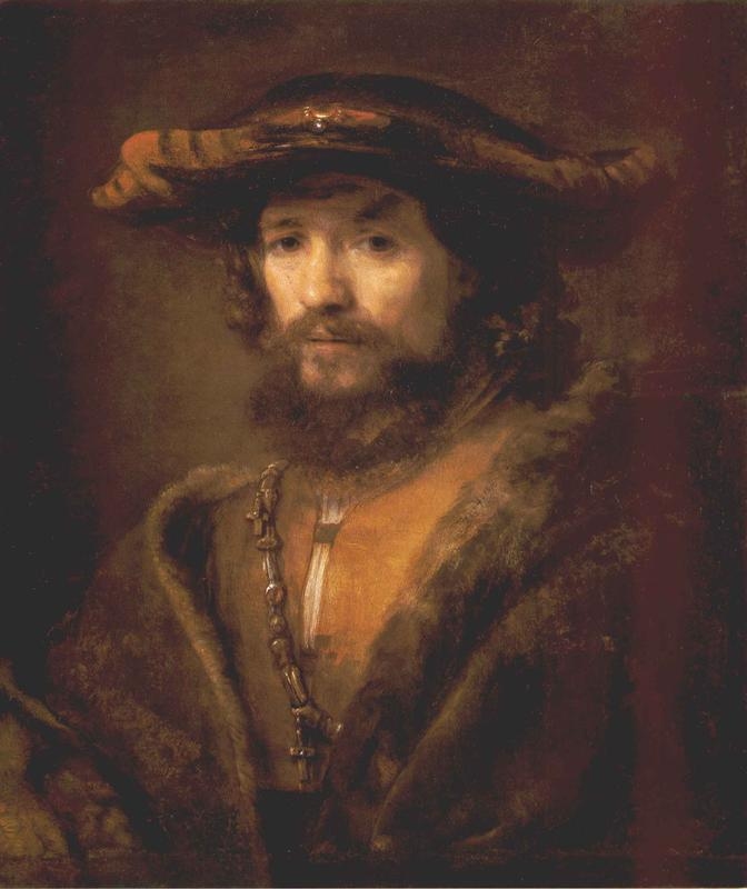 Bust of man wearing a large-brimmed hat