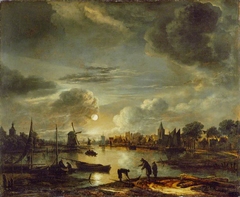 Canal Scene by Moonlight by Aert van der Neer