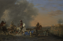 Cavalry attack at sunset