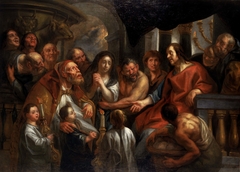 Christus en de overspelige vrouw by Jacob Jordaens