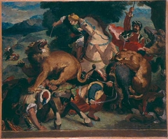 copie d'après 'La chasse aux lions' de Delacroix by Odilon Redon