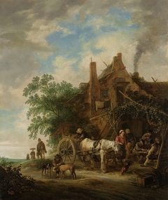 Country inn with horse and wagon by Isaac van Ostade