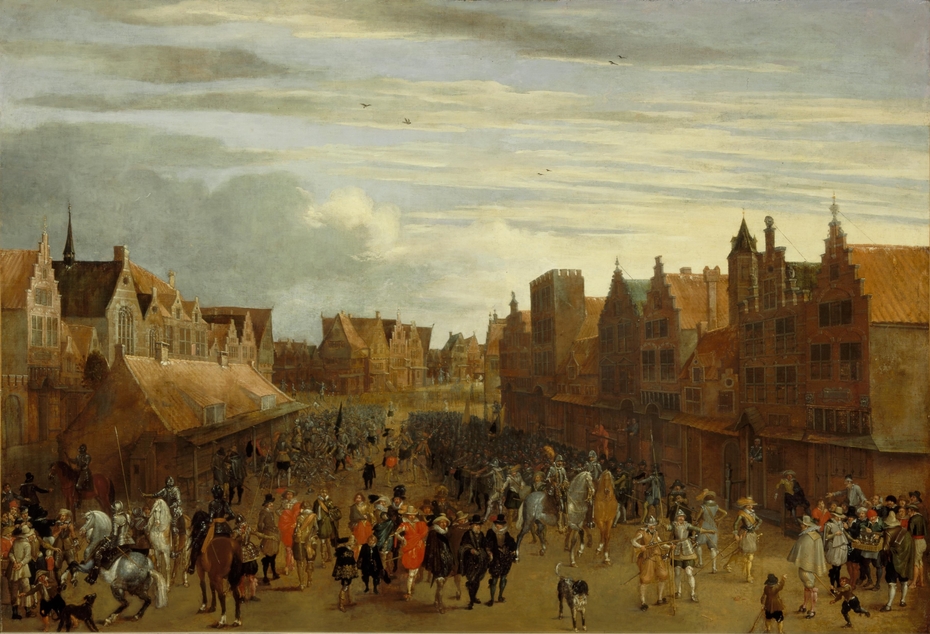 De afdanking van de Waardgelders door prins Maurits op de Neude te Utrecht in 1618