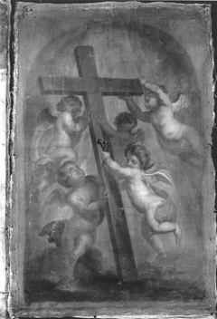 Die Verehrung des Hl. Kreuzes durch fünf Engel by Oswald Onghers