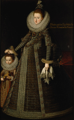 Erzherzogin Margarete (1584-1611), Königin von Spanien mit einem Kind, das ein Löwenäffchen hält by Bartolomé González y Serrano