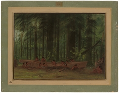 Excavating a Canoe - Nayas Indians by George Catlin