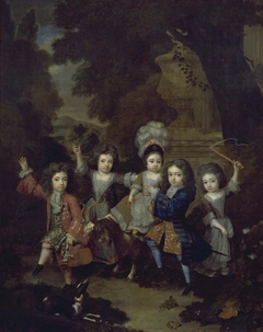 Family portrait of three daughters en two sons of Francisco Lopes Suasso (1683-1723)