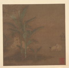 Frolicking Kittens under a Banana Tree by anonymous painter