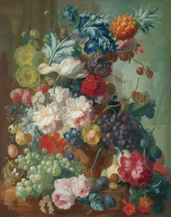 Fruit and Flowers in a Terracotta Vase by Jan van Os