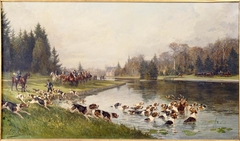 Hallali du cerf dans l'étang de Sylvie. Chasse du duc d'Aumale en 1880 by Charles Olivier de Penne