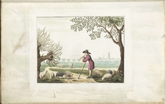 Herder fluitspelend bij zijn schapen by Gesina ter Borch