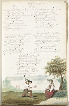 Herder knielend voor een herderin by Gesina ter Borch