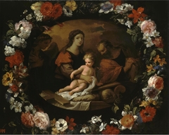 Holy Family in a Wreath of Flowers