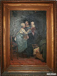 Interieur met twee vrouwen en een kind