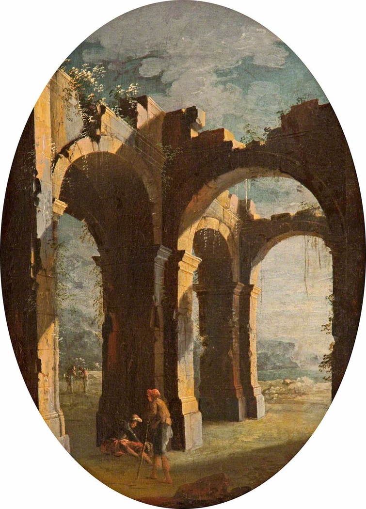 Italian Capriccio of Classical Ruins with Labourers