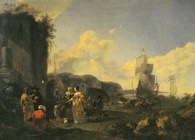 Italian Harbor with Ships and Slave market