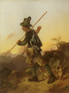 Jäger mit Birkhähnen oberhalb von Berchtesgaden, im Hintergrund der Watzmann by Matthias Ranftl