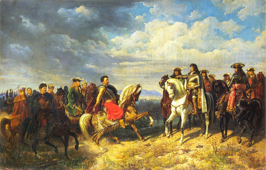 King Jan III Sobieski meets emperor Leopold I near Schwechat