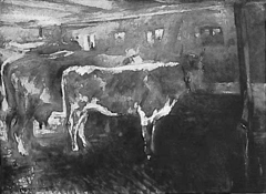 Kühe im Stall by Lovis Corinth
