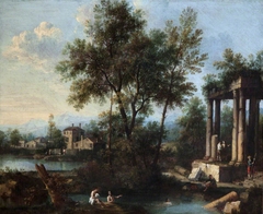 Landscape with Figures by Classical Ruins by Giovanni Battista Cimaroli