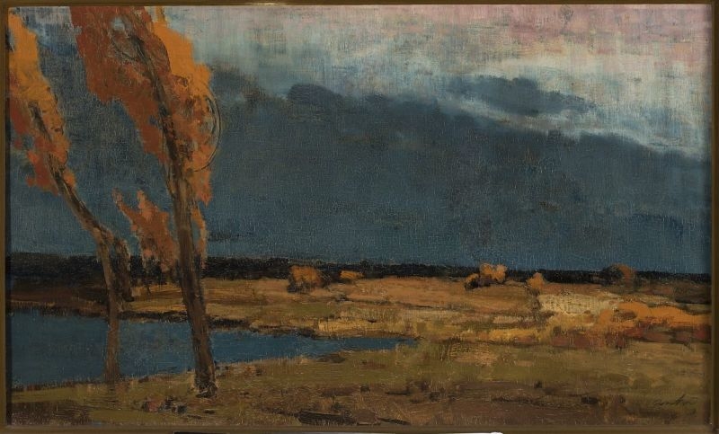 Landscape with poplars /Storm is at hand/