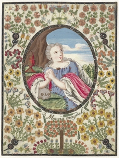 Maria Magdalena in ovaal met bloemenrand rondom by Unknown Artist