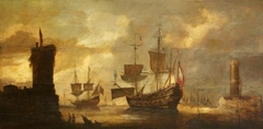 Mediterranean Port Scene by possibly Dutch School