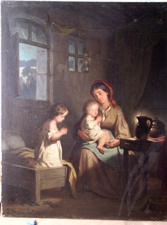 Mother and Children at Evening Prayer by Jules-Marc Chamerlat