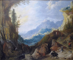 Mountainous Landscape with a Bridge and Four Horsemen by Joos de Momper the Younger