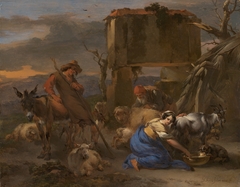 Pastoral Scene with a Shepherdess Milking a Goat