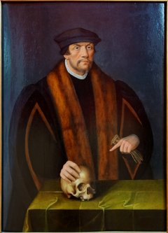 Portrait d'homme avec la main droite posée sur un crâne by Anonymous