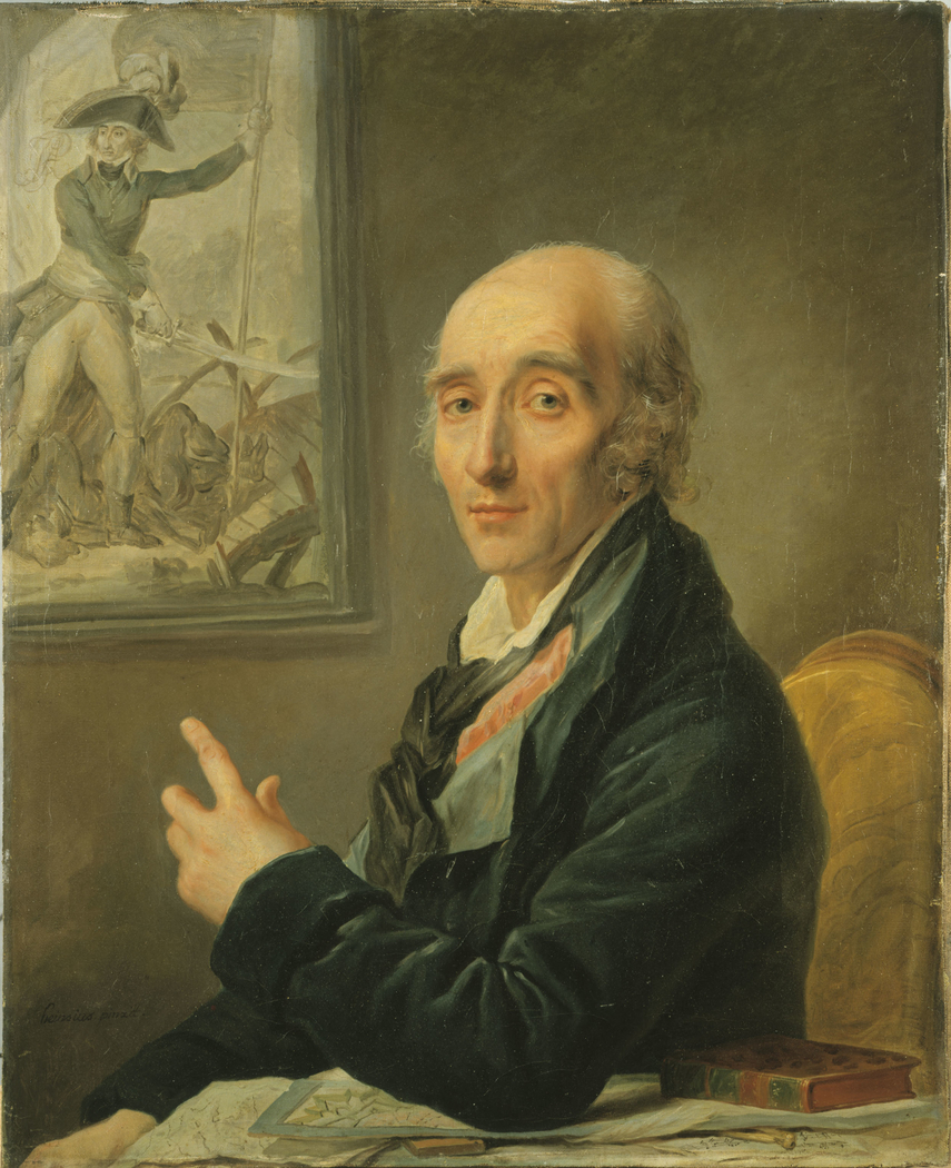 Portrait de Pierre-François-Charles Augereau (1757-1816), maréchal de France, duc de Castiglione, désignant le tableau de Thévenin le représentant au pont d'Arcole