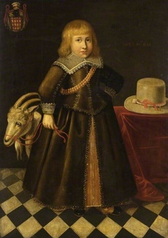 Portrait of a child with a toy goat by Anonymous