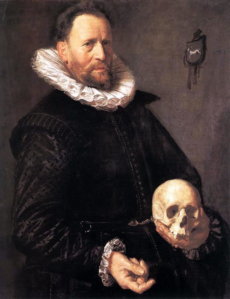 Portrait of a man with a skull