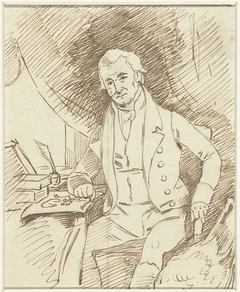 Portret van de natuurkundige Martinus van Marum, zittend aan een schrijftafel by Unknown Artist