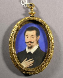 Portret van een onbekende heer in koperen medaillon by Isaac Oliver