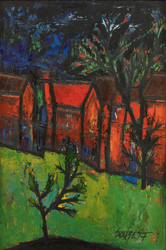 Red Houses with Front Garden by Francis Newton Souza