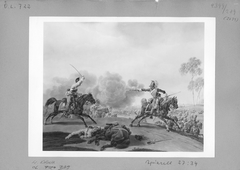 Reitergefecht, im Vordergrund toter Reiter mit Pferd by Wilhelm von Kobell