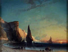 Rocky Coast near Le Havre, Sunset by Eugène Le Poittevin