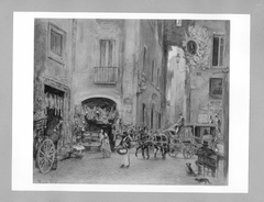 Römische Straße mit Gemüseladen und Kutsche (Via di Macel die Corvi in Rom) by Rudolf von Alt