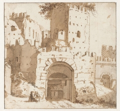 Ruïnes van Italiaanse stadswal met poort by Jan de Bisschop