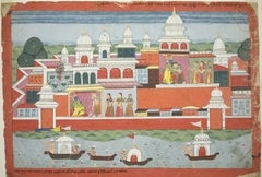 Rukmini Seeks Krishna's Permission to Visit her Brother Rukma, page from a manuscript of the Bhagavata Purana by Anonymous